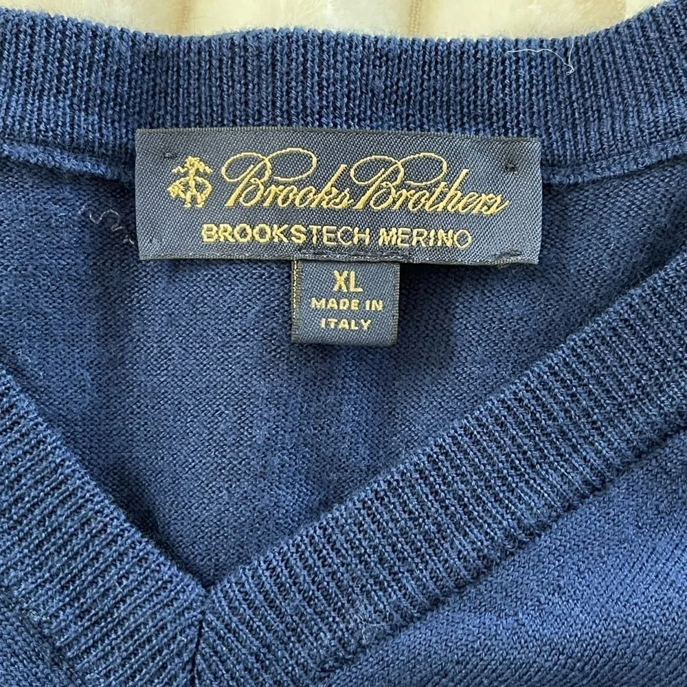 BROOKS BROTHERS 100% Merino Wool V-Neck Sweater Blue Mens XL Preppy Academia